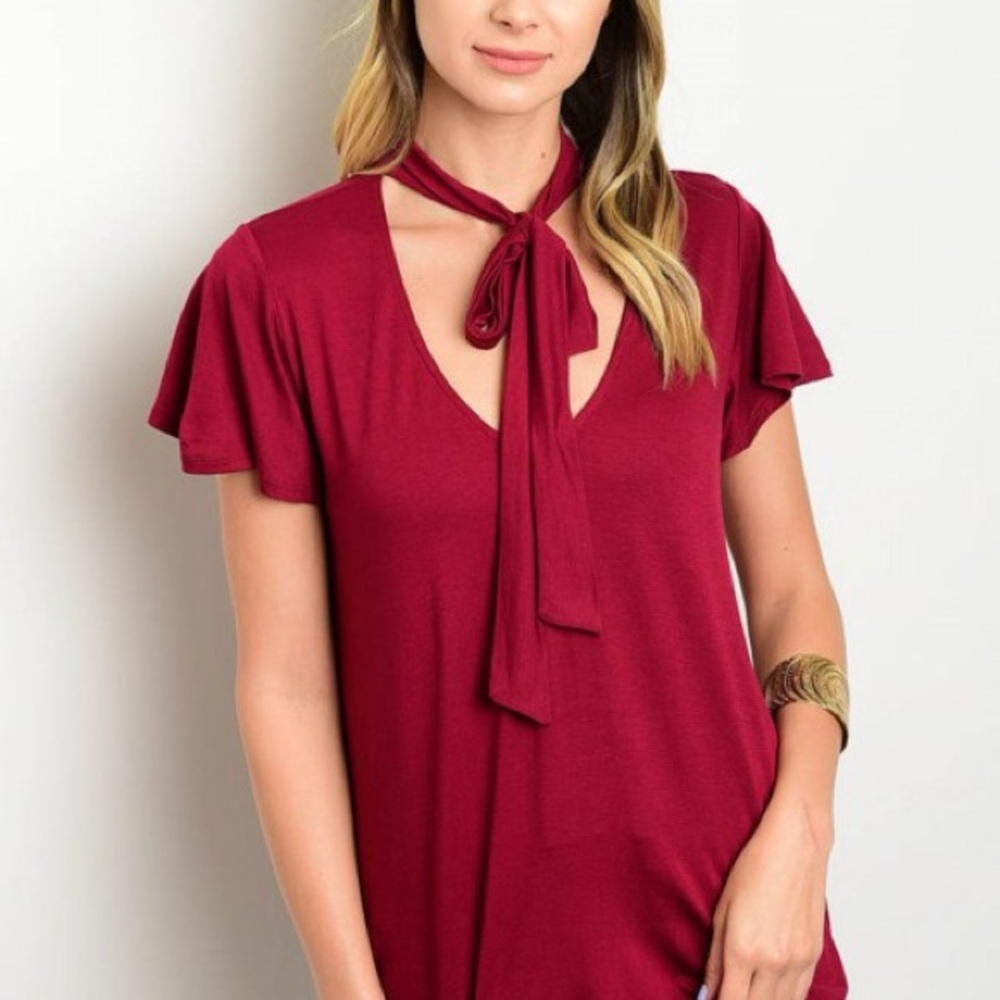 Flutter sleeve burgundy top/tunic